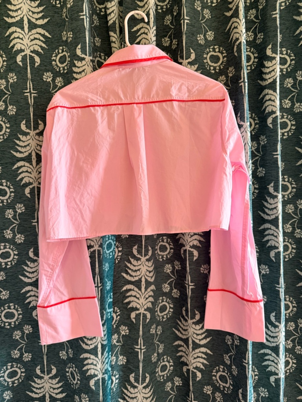 Zara Cropped Pink Button-Up Top with Red Piping Size XS NWT - Picture 9 of 11